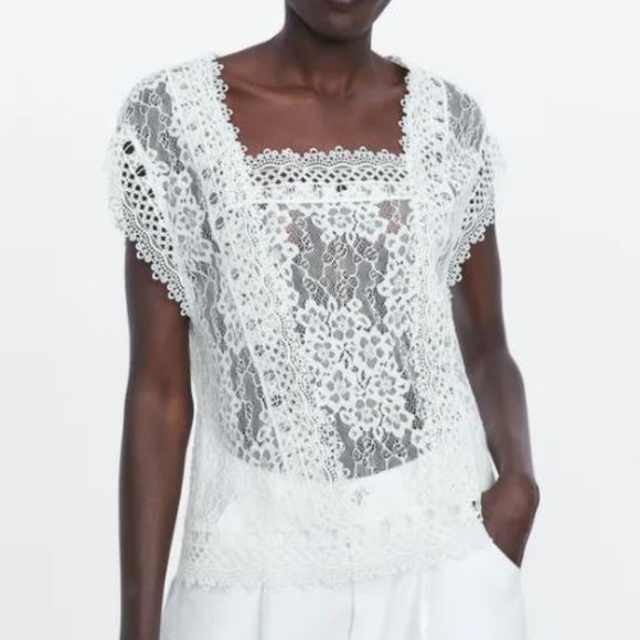 Zara Tops - FLASH SALE! HP💕 Zara Sheer Lace and Crochet Top